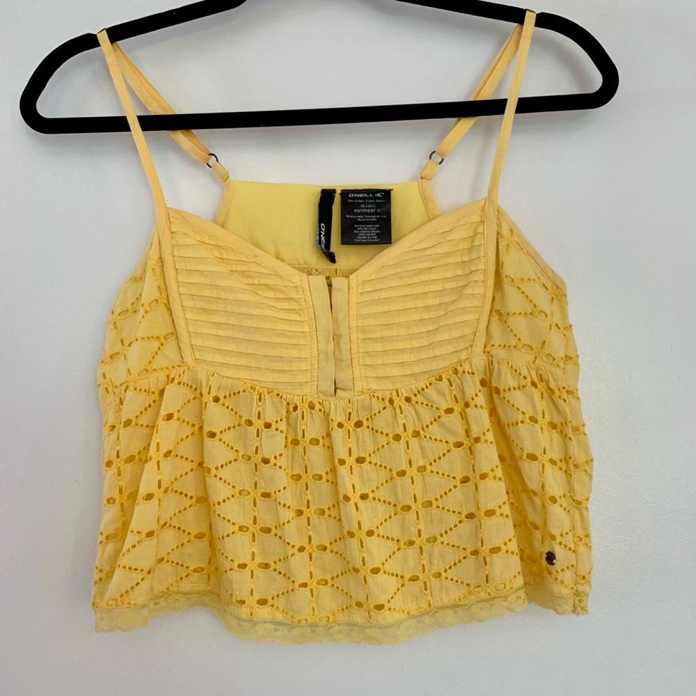 O'Neill XS Yellow Eyelet Crop Camisole Blouse